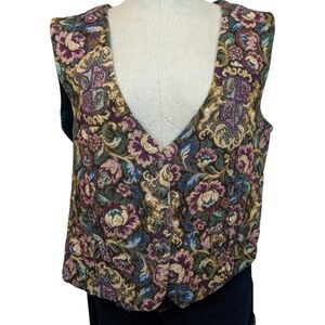 Vintage Tapestry Floral Vest Button Front Size 40 Cotton